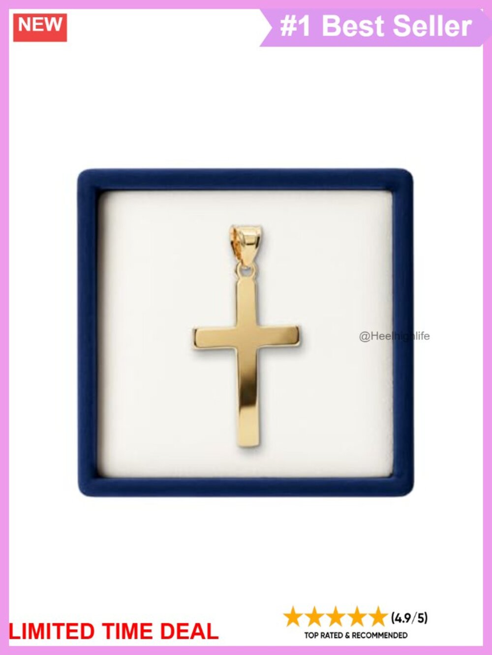 14K Yellow Gold Cross Pendant Double-Bonded Handcrafted USA